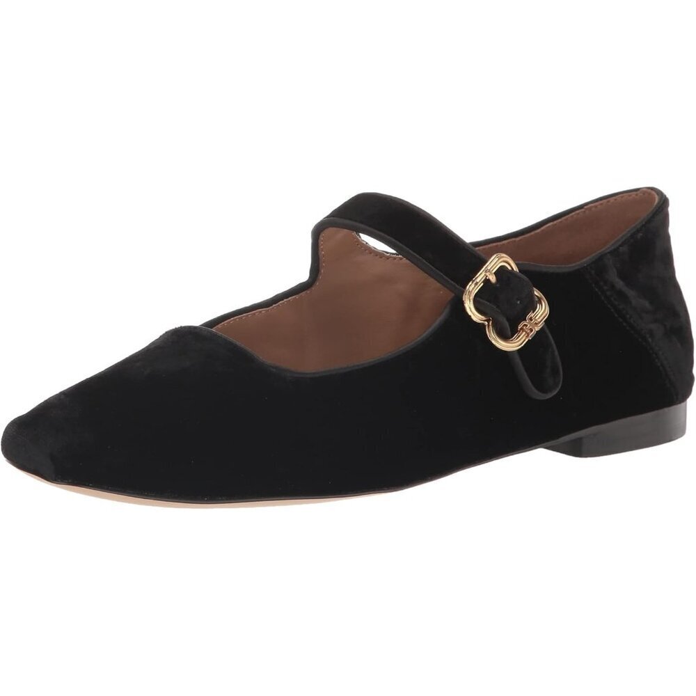 Sam Edelman Womens Black Black Leather  Michaela Mary Jane Ballet Flat Shoes